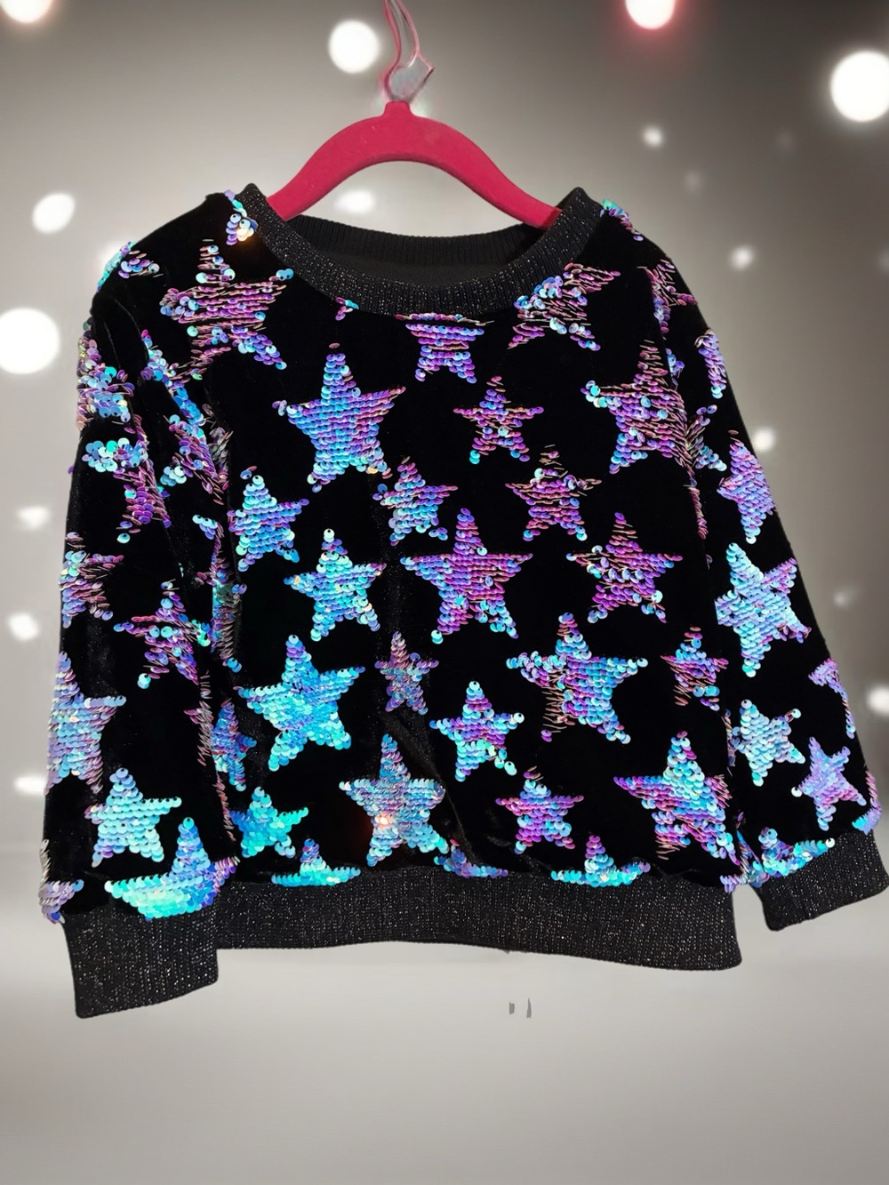 Girls' Black Velvet Sequin Star Sweatshirt Size 4 Bling Bling